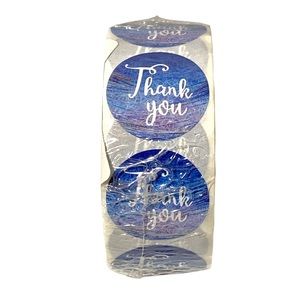 500 Pieces Thank You Stickers Roll Blue 1 Inch Round Sticker Sealed